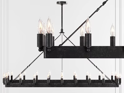 Industrial Style Black Metal Chandelier with Multiple Candle Style Bulbs and Modern Design 3d model