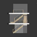 Architectural Model of Multi Level Interior with Wooden Staircase Platforms and Railings