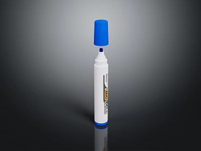 Sleek White Pen With Blue Cap And Smooth Design On Dark Background 3d model