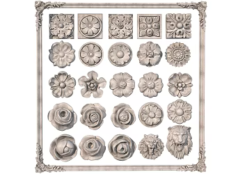 French European-style round carved plaster line angle flower 3d model