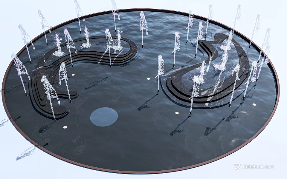 Circular Water Fountain With Multiple Jets Stepped Design And Illuminated Lights 3d model 