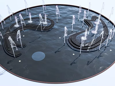 Circular Water Fountain With Multiple Jets Stepped Design And Illuminated Lights 3d model