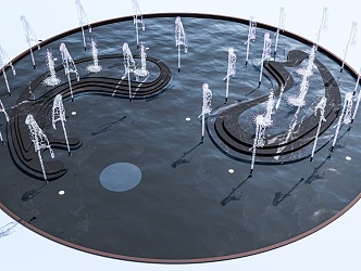 Modern landscape pool fountain pool water feature spring 3d model