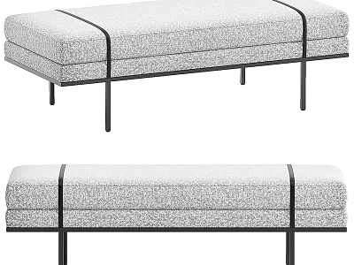 Minimalist Gray Fabric Sofa Bench With Padded Seat And Black Metal Legs 3d model
