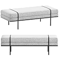 Minimalist Gray Fabric Sofa Bench With Padded Seat And Black Metal Legs