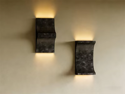 Modern Dark Metal Wall Sconces Mounted on Wall with Warm Glowing Light 3d model