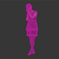 Woman in Black Dress and Stockings Standing with Hand on Cheek Against Gray Background