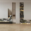 Modern Entryway Cabinet And Side Cabinet With White Panels Patterned Design And Built-in Lighting