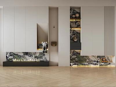 Modern Entryway Cabinet And Side Cabinet With White Panels Patterned Design And Built-in Lighting 3d model