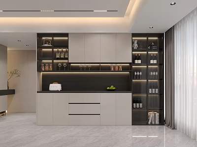 Modern Sleek Wine Cabinet Interior Design With Glass Doors Layered Shelves And LED Lighting 3d model