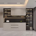 Modern Sleek Wine Cabinet Interior Design With Glass Doors Layered Shelves And LED Lighting