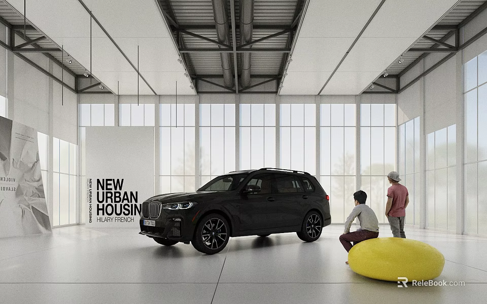 Black SUV In Modern Urban Exhibition Space 3d model 