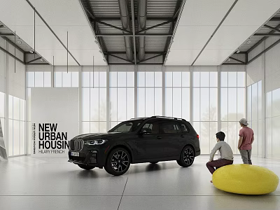 Black SUV In Modern Urban Exhibition Space 3d model