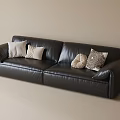 Stylish Black Leather Two Seater Sofa Living Room Interior With Decorative Pillows