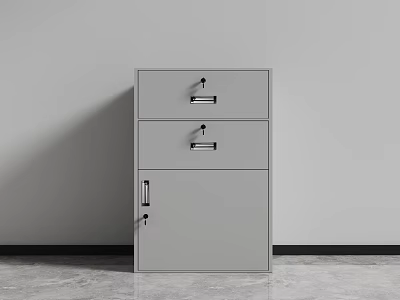 Gray File Cabinet With Two Drawers And Locked Door Against Gray Wall And Floor 3d model