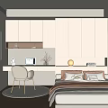 Modern Tatami Bedroom Interior Design With Desk Chair And Storage Cabinets