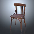 Vintage Wooden Leisure Chair With Slatted Back Curved Legs And Solid Wood Seat