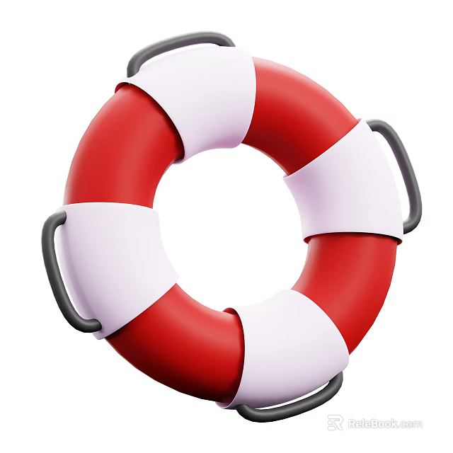 Red And White Lifebuoy Decorative Ornament Set With Black Handles For Home Decor 3d model 