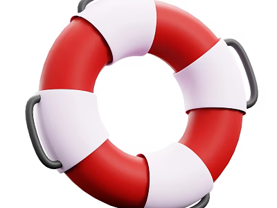 Red And White Lifebuoy Decorative Ornament Set With Black Handles For Home Decor 3d model