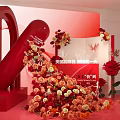 Red Themed Live Stream Wow Show Goddess Festival Rose Flower Stack