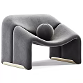 Modern Brown Velvet Leisure Chair with Curved Design Round Pillow and Light Legs