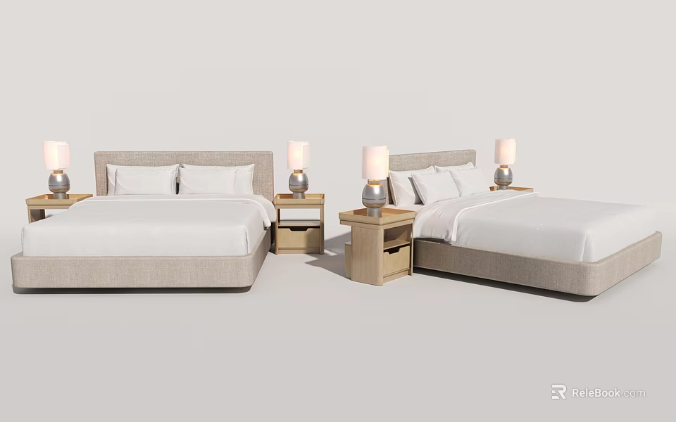 Modern Double Bed Interior With Matching Nightstands And Table Lamps 3d model 