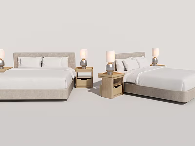 Modern Double Bed Interior With Matching Nightstands And Table Lamps 3d model