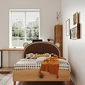 Cozy Kids Bedroom With Bear Ear Headboard Plaid Sheets Pillows Desk And Decorative Paintings