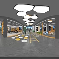 Modern Fitness Gym Interior Featuring Training Floor Markings Exercise Equipment Large Windows And Mirror Walls