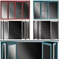 Modern Casement Windows With Red Blue Gray Frames And Open Sashes 3d model
