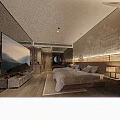 Hotel Guest Room With Twin Beds Chinese Style Mural Minimalist Design And Wooden Flooring