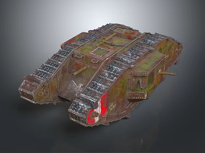 Vintage Rusty Armored Military Vehicle With Green Red Paint And Tracks 3d model