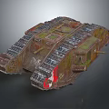 Vintage Rusty Armored Military Vehicle With Green Red Paint And Tracks