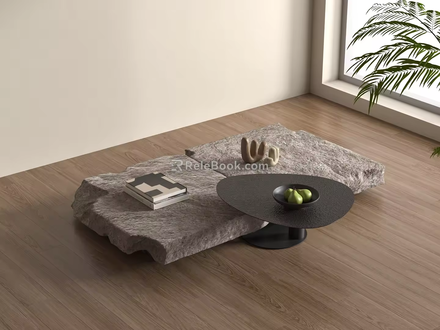 Quiet Modern Tea Table Stone Rectangular Stone Rock Fruit Plate Book Ornaments 3d model