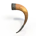Curved Natural Horn Decorative Household Item With Carved Top And Metal Tip