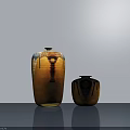 Brown And Yellow Striped Ceramic Vessels In Different Sizes On Smooth Surface Against White Background 3d model