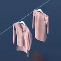 Two Pink Clothes Hanging on a Clothesline with White Hangers and Dark Blue Backdrop