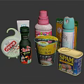 Various Japanese Packaged Food Products Including Cup Noodles Soy Sauce SPAM Can And Snacks
