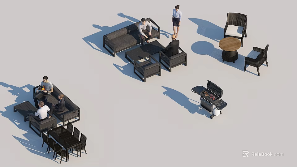 Outdoor Sofa Set with Matching Chairs and Coffee Table for Patio Leisure 3d model 