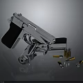Silver Pistol With Black Grip Magazine And Bullets On Reflective Dark Surface 3d model