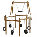 Wooden Playground Equipment with Tire Swings and Swing Frame for Kids