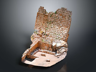 Ancient City Wall Ruins With Weathered Stone Bricks And Overgrown Plants 3d model