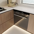 Modern Kitchen Interior With Stainless Steel Built-in Dishwasher Wooden Cabinets And White Countertop