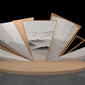 Geometric Folded Display Stand With Mountain Landscape Artwork And Round Base