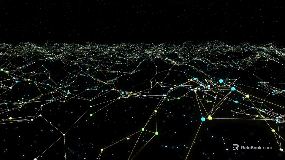 Abstract Network Structure With Connecting Lines And Colorful Nodes On Black Background 3d model 