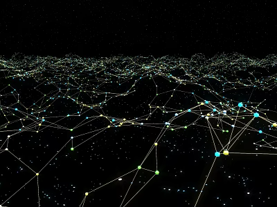 Abstract Network Structure With Connecting Lines And Colorful Nodes On Black Background 3d model