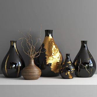 Modern Vase Combination Modern Ornaments Decorations Vase Bottle Jar Plant Porcelain Container 3d model