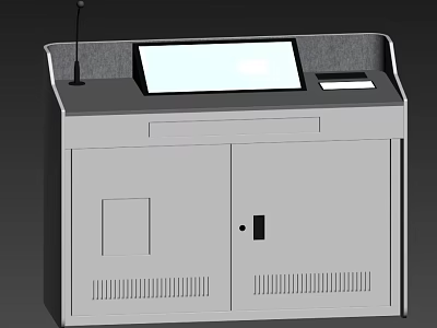 Modern Reception Desk With Display Screen Microphone Cabinet Doors And Ventilation Grilles 3d model