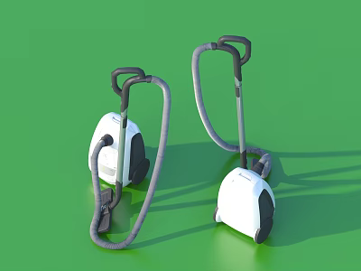 Modern White Vacuum Cleaners With Flexible Gray Hoses And Ergonomic Handles 3d model
