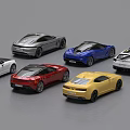 Various Colored Sports Car Models Displayed In Arrangement On Gray Background